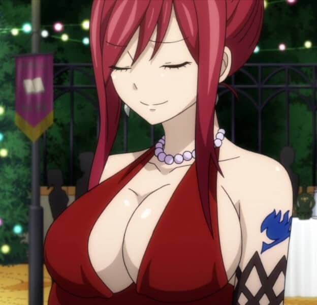 erza scarlet tiddies red dress