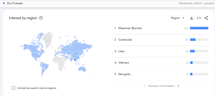 Eimi Fukada countries map data google