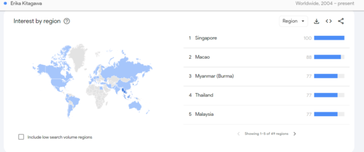 Erika Kitagawa google trends map