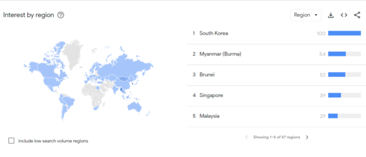 Kurea Hasumi google trends countries map