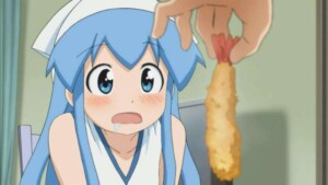 squid girl drooling for shrimp
