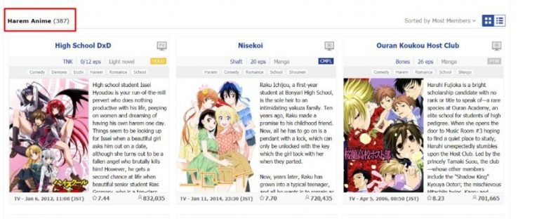 harem anime myanimelist