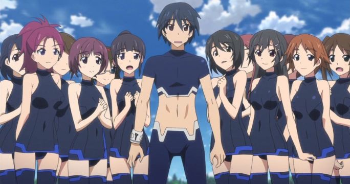 harem anime protagonist surrounded by girls