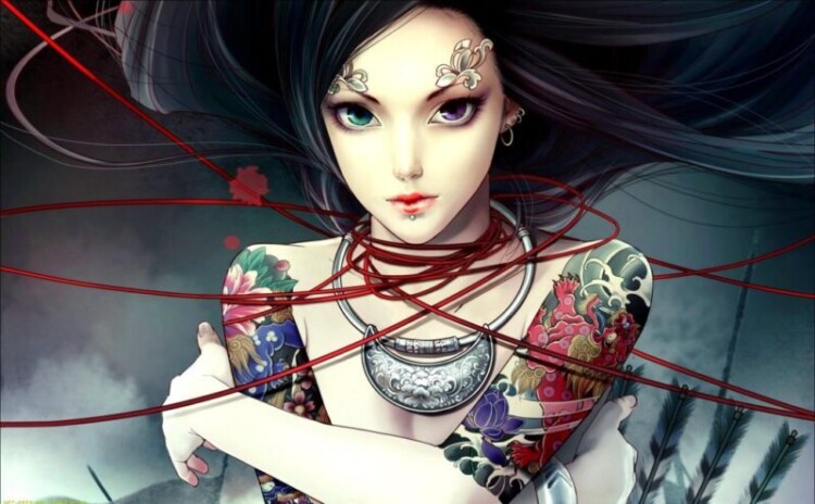 Beautiful Anime Girl Tattoo Arms Folded Wallpaper