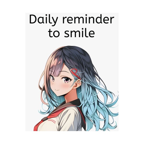 Daily Smile Motivational Anime Poster Kawaii Anime Girl Long Blue Hair