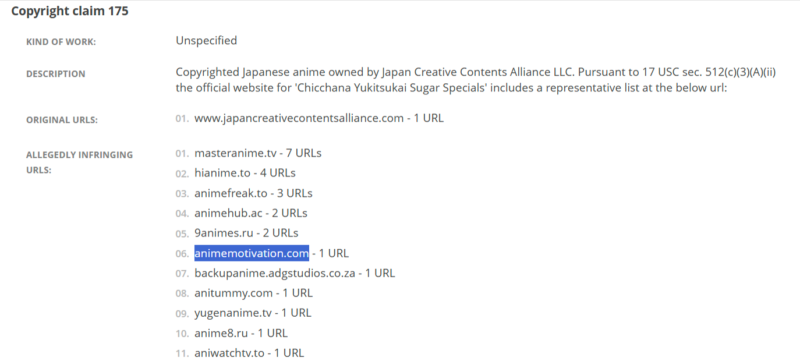 dmca animemotivation by remove your media llc and japan contents alliance